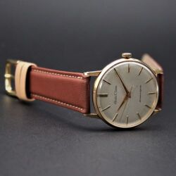 【SEIKO 1960年代 ヴィンテージ】　SEIKO　CROWN（セイコー クラウン）　手巻三針機械式　ALL EGP20ミクロン金張ケース × ゴールド12箇所棒略字文字盤 　  オーバーホール済　　新品キャメル・カーフ革