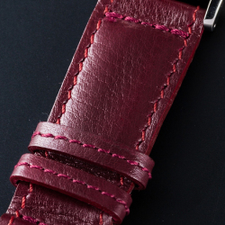 【SOMES厳選・最高級イギリス製ソフト水牛革・バーガンディ】　ソメス職人手作り 4mm厚の高級時計バンド　18mm幅・ 20mm幅 × ステンレスUタイプ三つ折バックル