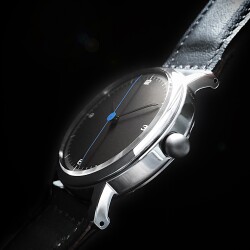 【 世界的アーティスト 五十嵐威暢デザイン　手巻付自動巻   earth watch 】 　ブルー天秤秒針が象徴的な機械式 × SOMES別注・ブラック国産高級車シート革ベルト　　白・黒文字盤選択　【限定各５本】　　