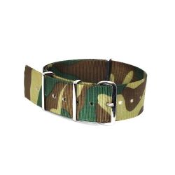 【英国ウエールズ工場　独自ルート直輸入時計バンド　国防省認定工場】　入手至難・NATOストラップ・グリーン＆ブラウン系カモフラージュ　22mm　【限定9本】