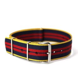 【 英国国防省認定工場で遺贈　限定生産時計バンド　独自ルートで自氏王から直輸入　限定5本 】　NATOレジメンタルストラップ #11 （18mm／黄・青・赤）