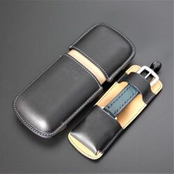 【 超貴重品　熟練した職人が手間をかけた　革製SOMESウオッチホルダー 】　  国内唯一の馬具メーカーソメス社とのコラボレーション・筒型牛革  黒ウオッチ収納ケース　【残り1本】