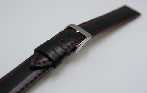 カーフバンド ステンレスバックル 16mm ブラック 赤ステッチ