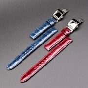 【 おしゃれでな落ち着きのある １４ｍｍ幅 クロコダイル・グレージング仕上げ 】　最高級クロコダイルワインレッド・ディープネイビー　×　SSミラー仕上・Uタイプバックル