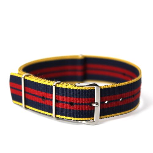 【 英国国防省認定工場で遺贈　限定生産時計バンド　独自ルートで自氏王から直輸入　限定5本 】　NATOレジメンタルストラップ #11 （18mm／黄・青・赤）