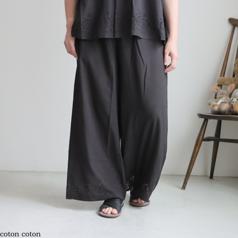 INSL26345  soil  80s VOILE PLAIN WITH CUT WORK LACE EASY PANTS