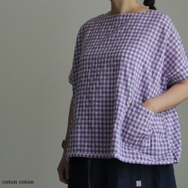 62S08　快晴堂　ゆらぎギンガムチェック　Wide Tシャツ　5色
