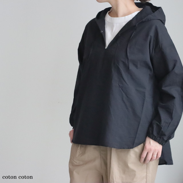 P81628 prit エアリーコットン フードプルオーバーシャツ  2色