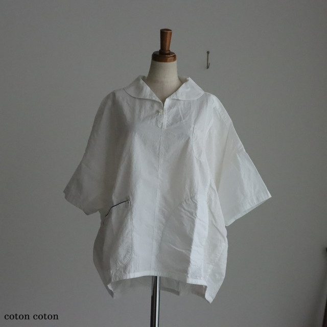 62S07　快晴堂　初夏の木漏れ日にゆれるシャツ　風をはらむ、スキッパー半袖シャツ　２色