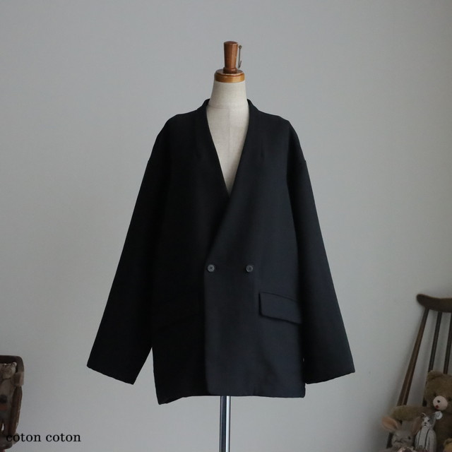 1701JK004261  yuni 　Linen/Polyester double cocoon no collar ジャケット クロ
