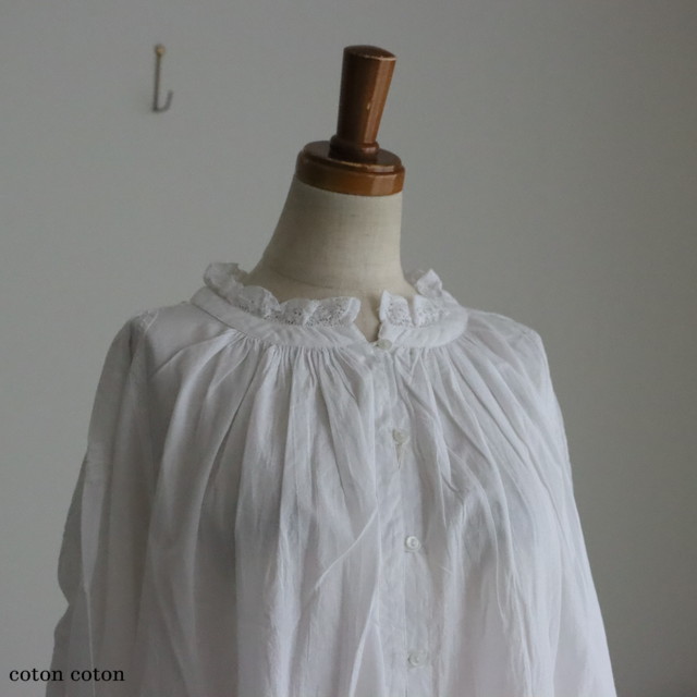 NSL25621　soil  60s CAMBRIC PLAIN WITH LACE GATHERED PATCHWORK SMOCK