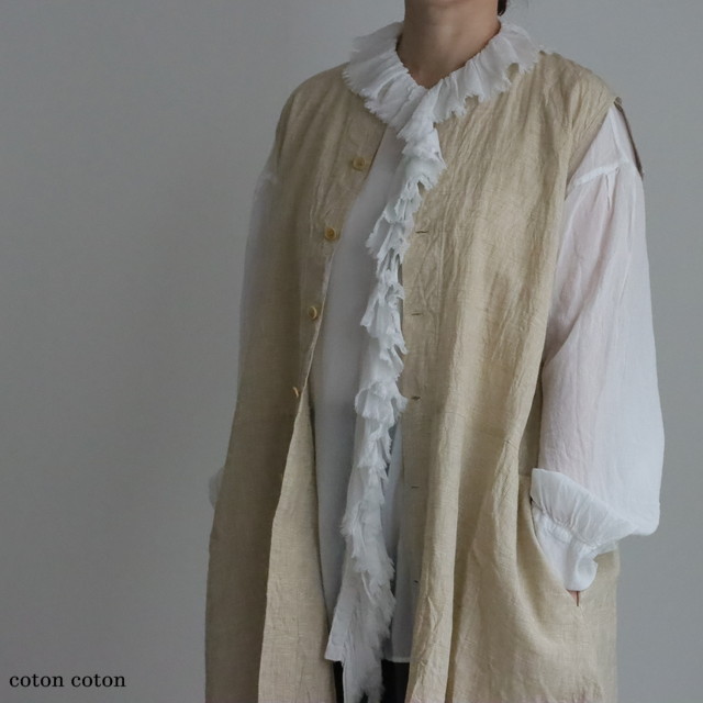 13200016　vlas blomme  Linen Rayon Vintage Check ロングジレ 2色