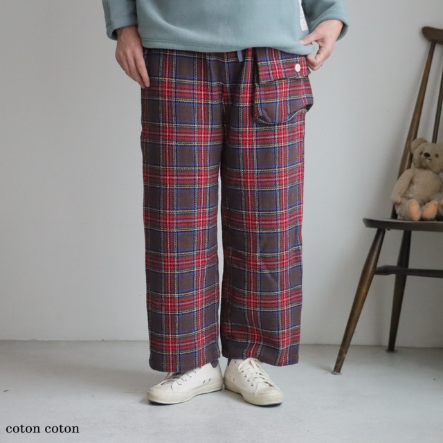 53P106　快晴堂  Girl’sタータンチェックリラクシンWorkアルピーノポケットパンツ　3色