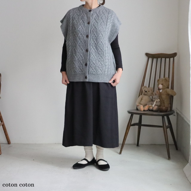 LA437　LABORATORY 　アランニット2WAYワイドベスト　3色