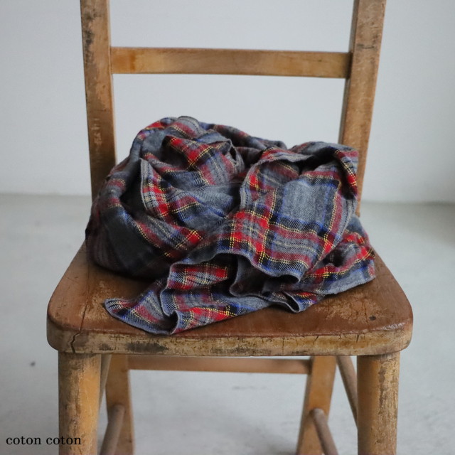 P00640 prit   	ウールコットンチェック ストール  3色