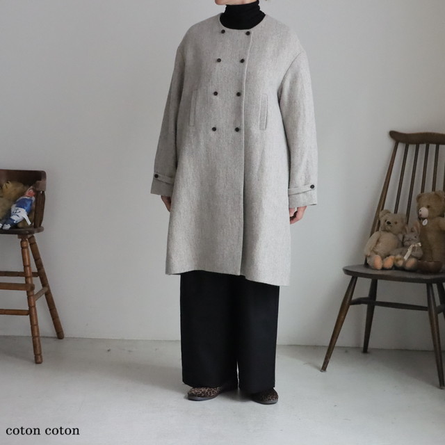 CT10 MAGALI  ウールリネンへリンボンダブルボタンコート　２色