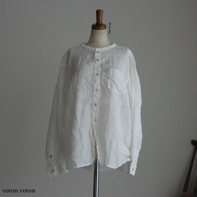 P81645 prit  60/1フレンチリネン バンドカラーワイドシャツ  01.オフ