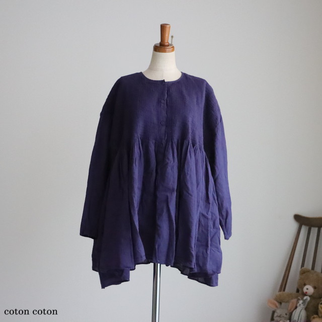 NMDS26233D maison de soil  80s ORGANIC MICRO CHECK OVERDYE CREW-NECK BUTTON SHIRT WITH MINI PINTUCK２色