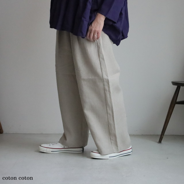 GNMDS2502FL maison de soil　40s FRENCH LINEN DYED CANVAS 2TUCK WIDE EASY PANTS 2色