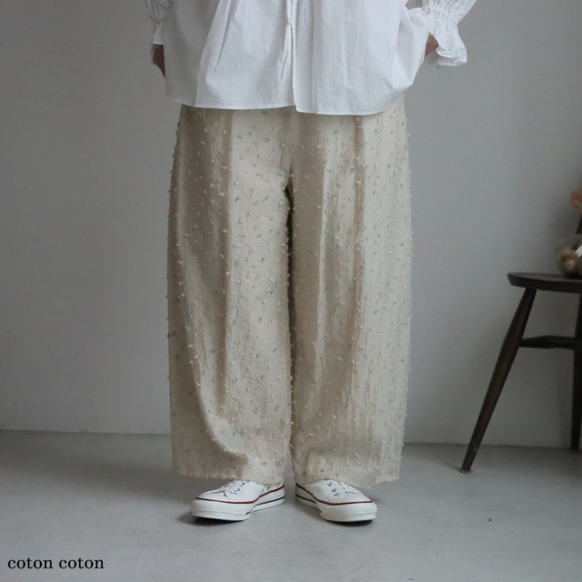 6301PT003261 qiri  花吹雪’ jacquard ギャザーワイドパンツ
