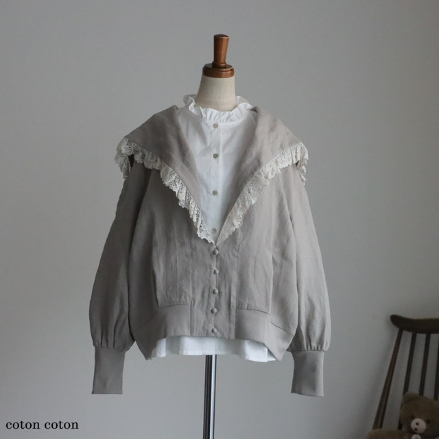 BL276 MAGALI 　コルトレイクリネンレース襟カーディガン