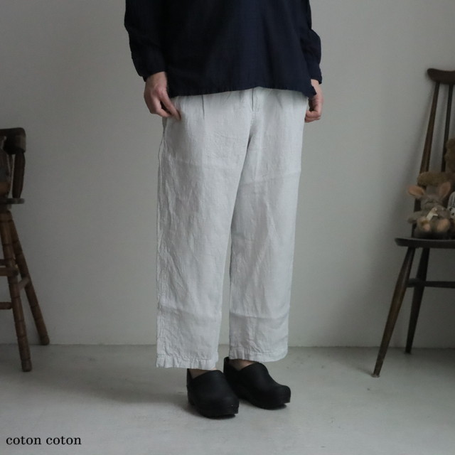 IMDSH2101LPD  maison de soil　60s AUTOLOOM LINEN PLAIN  EASY CROPPED PANTS  3色
