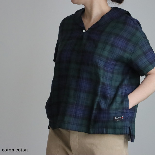 61S05　快晴堂　エバーグリーンタータンチェックセーラーズシャツ  2色