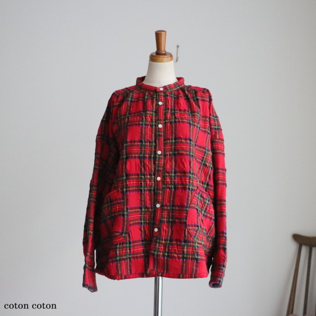 53S27 快晴堂　タータンフォーエバースタンド背タックシャツ 　3色