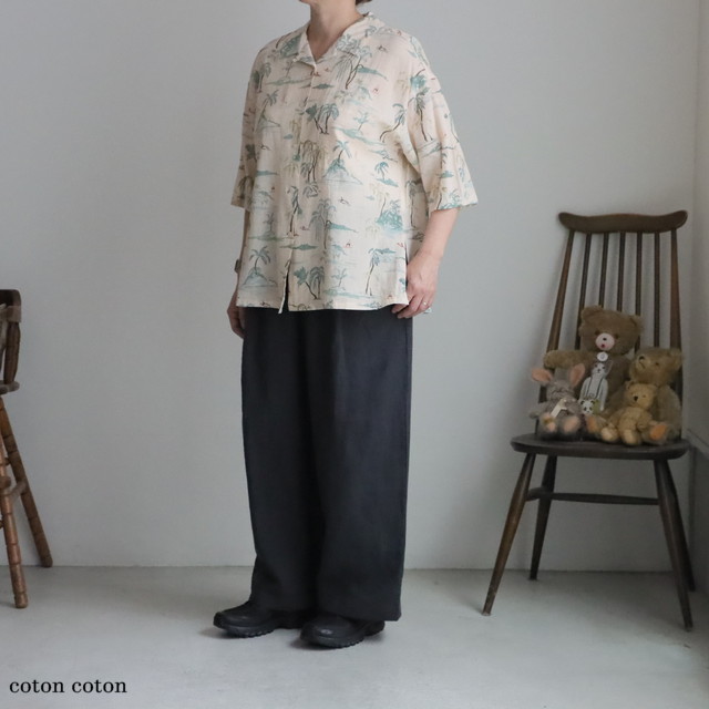 1701BL021261  yuni   Island print open collar シャツ  2色