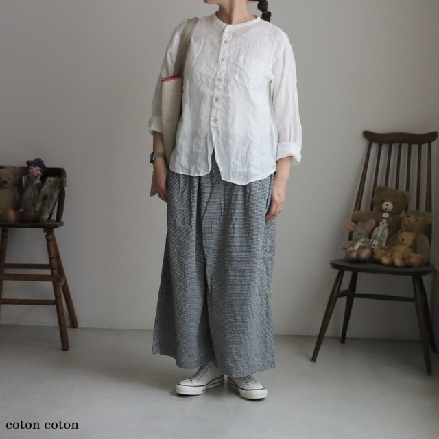 P72608　prit   綿麻平織 ビッグタックワイドパンツ