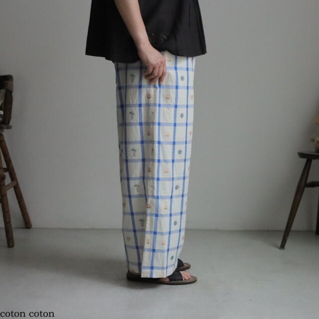 6301PT0010261 qiri marine check ギャザーパンツ