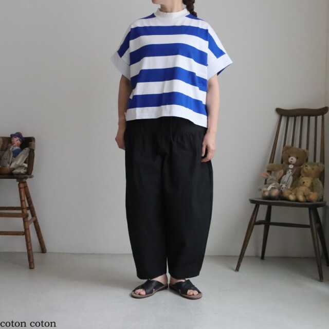 TS261CT037  TISSU    ワイドボーダー モックネックドルマンT