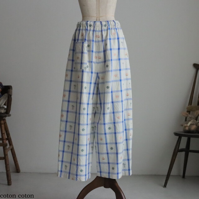 6301PT0010261 qiri marine check ギャザーパンツ