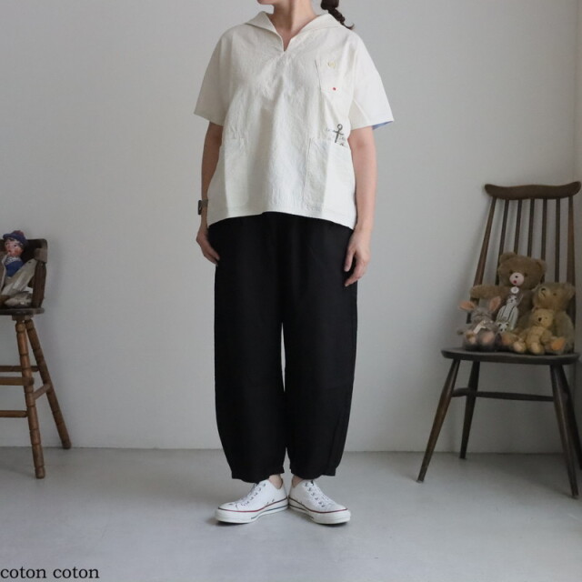 62S26　快晴堂　Girl's マリンステンシルプリントセーラー衿半袖シャツ