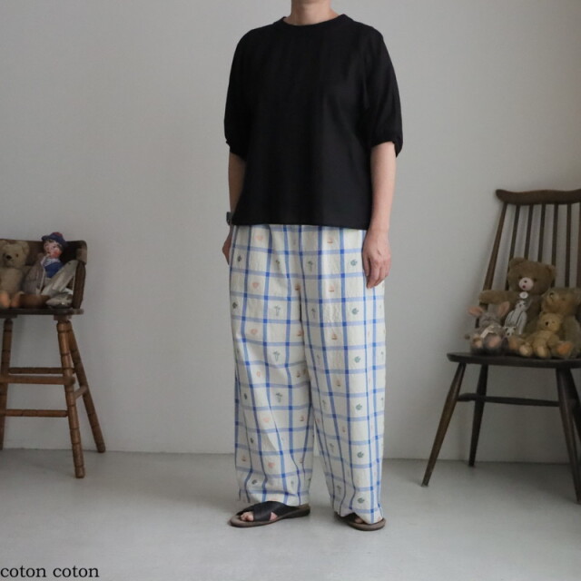 6301PT0010261 qiri  marine check ギャザーパンツ