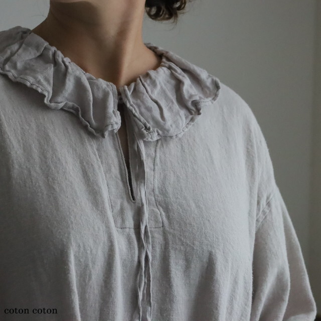 13129105　Vlas Blomme  Brushed Linen Cotton フリルカラープルオーバー　3色