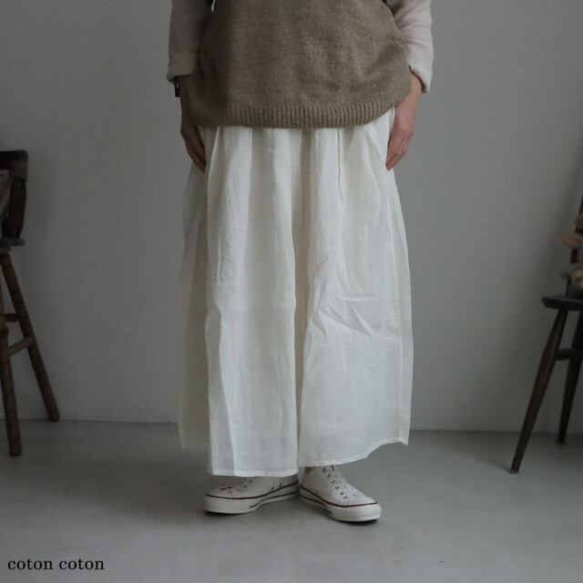 NMDS26273 maison de soil  80s POWER LOOM LINEN PLAIN GATHERED SKIRT WITH LINING
