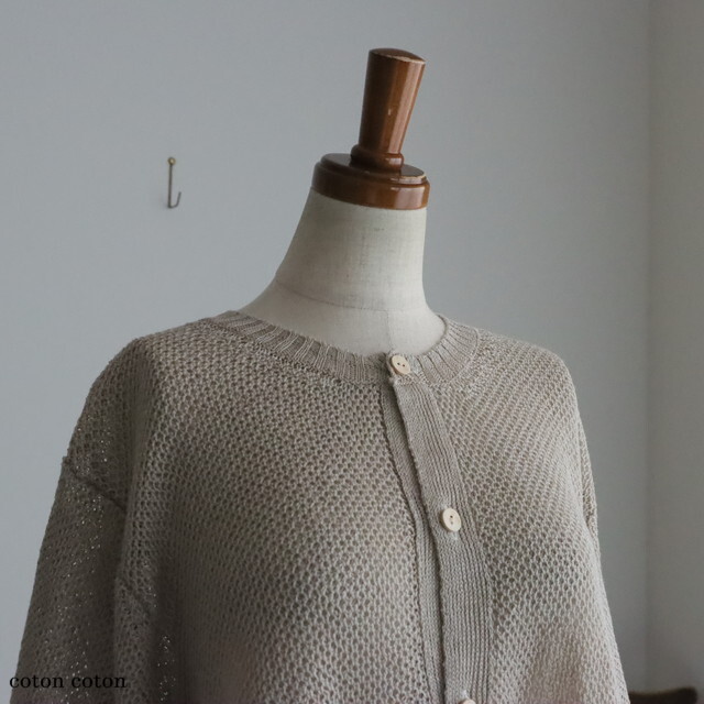 11304056 vlas blomme Four Seasons Linen 鹿の子編み半袖カーディガン