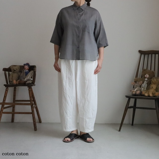 1701BL034261 yuni コットンシルク short シャツ チャコールグレー