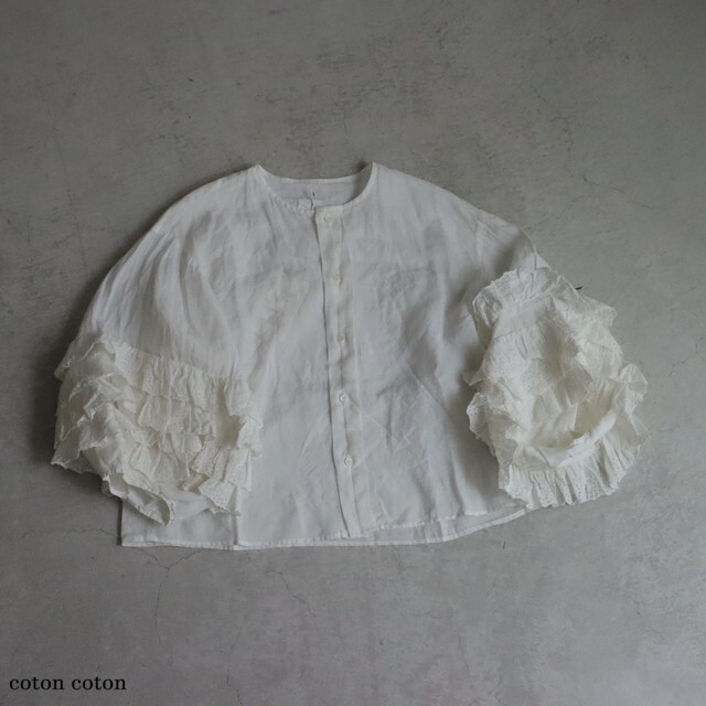 G107 Gauze# レースフリルスリーブブラウス