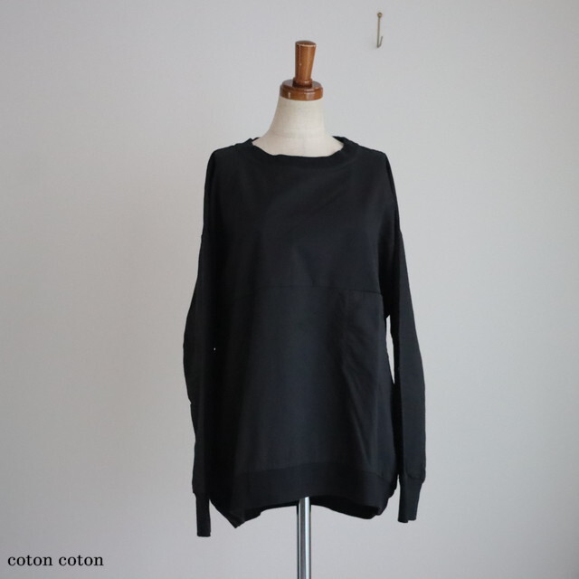 P91518 prit クルーネックスラッシュポケットワイドプルオーバー　10.クロ