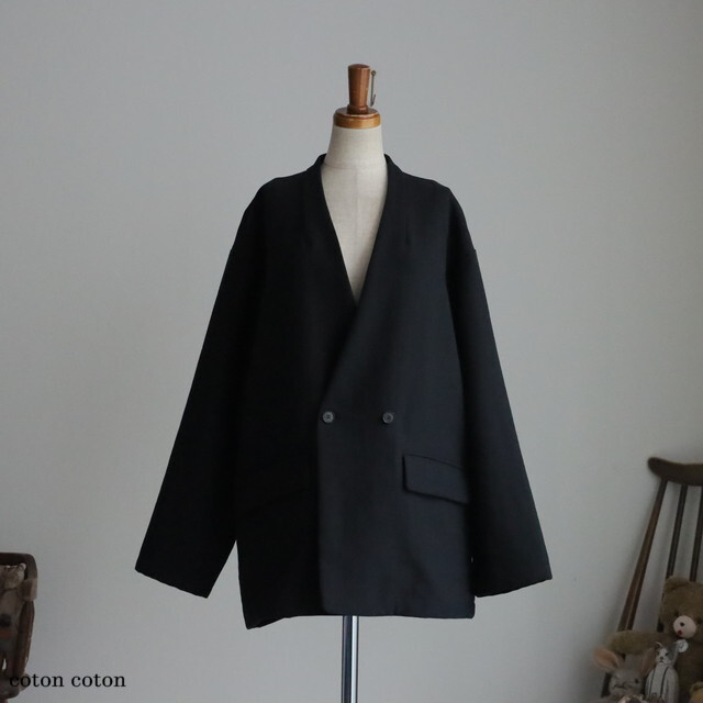 1701JK004261  yuni 　Linen/Polyester double cocoon no collar ジャケット クロ