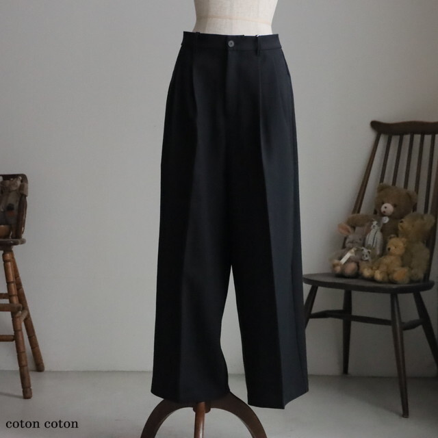 1701PT007261  yuni 　Linen/Polyester wide パンツ クロ