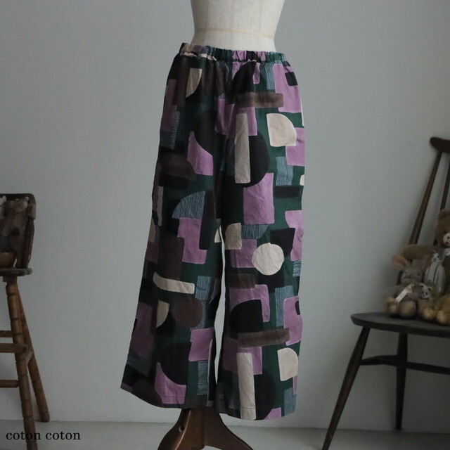 P71621 prit 40/1ブロードコラージュプリント ワイドパンツ