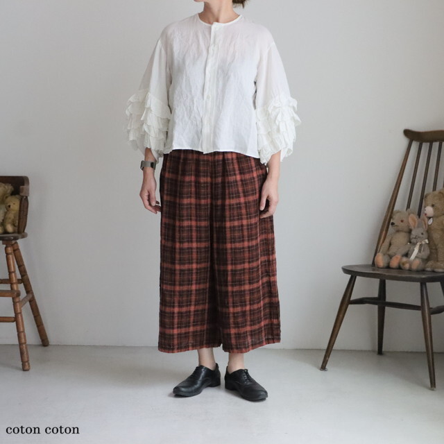 G1077　Gauze# レースフリルスリーブブラウス  ANTIQUE WHITE