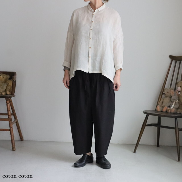 13128075　vlas blomme  Washed Light Linen ワイドシャツ  ２色