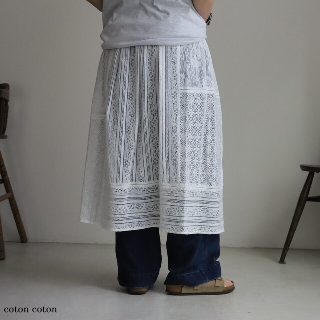 1701SK004251 yuni indiaパッチワークレースレイヤードスカート