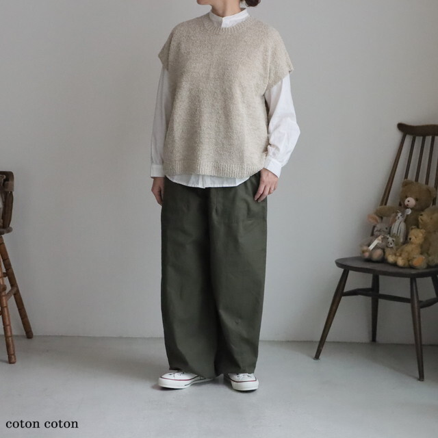 11301016 vlas blomme Hemp Cotton Mossy プルオーバージレ 2色