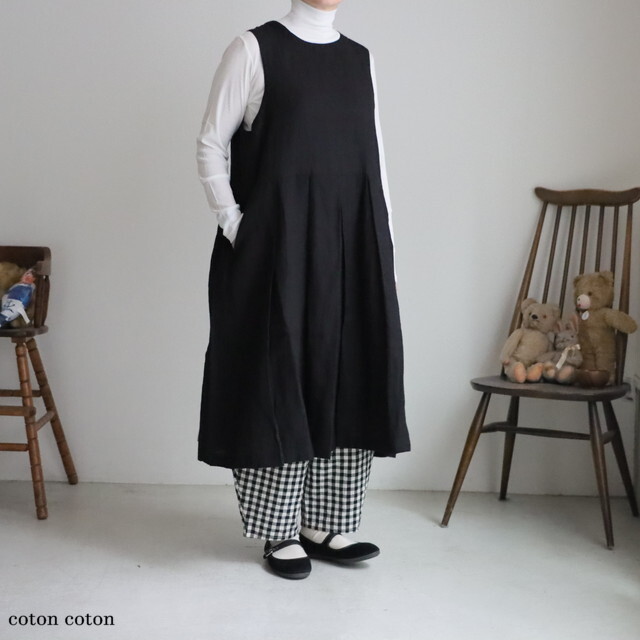 INSL25703  soil  WOOL/LINEN PLAIN CREW-NECK PLEATS NO/SL DRESS