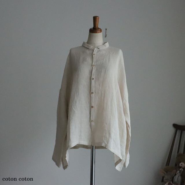 13128075　vlas blomme  Washed Light Linen ワイドシャツ